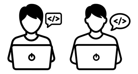 Vector art of two programmers working on their laptops they are thinking about coding