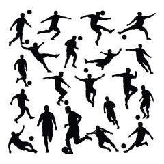 Dynamic silhouette collection of soccer players in action poses for sports design projects silhouette
