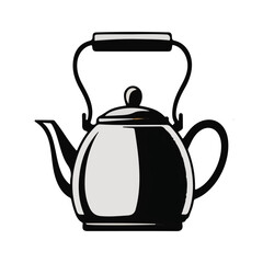 Vintage antique ceramic teapot and cup isolated on white background for hot breakfast beverage