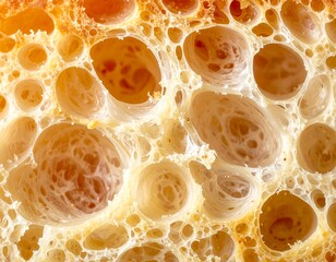 Close-up view of bread's porous texture