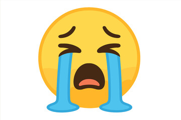 Loudly crying face emoji vector. Sad emoticon with tears. Unhappy, desperate, sorrowful expression. Sobbing smiley concept. Depression, grief, sadness symbol. Cartoon character icon.