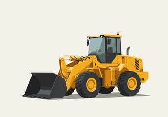 A yellow front-end wheel loader with a black bucket, depicted in a clean vector illustration style against a plain background.