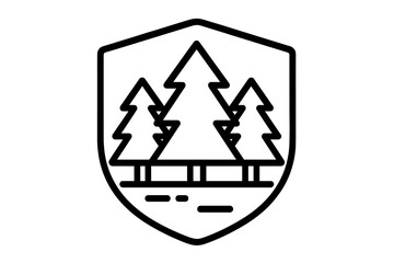 Forest shield line icon for interface. Nature protection emblem. Pine tree logo concept. Park conservation symbol. Security wood badge. Vector outline art. Outdoors adventure sign.