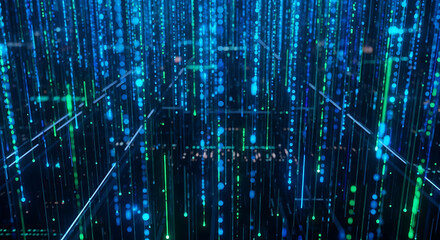 Abstract digital art depicting a network of interconnected data streams and lines.