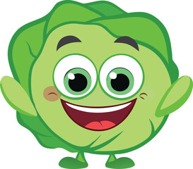 a smiling cartoon character of a green cabbage 