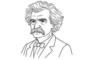 Mark Twain, Samuel Langhorne Clemens, an American author, and humorist of the 19th-20th century. Famous writer portrait. Sketch linear vector illustration isolated concept.