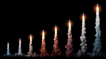 Fototapeta premium Rocket Launch Trails Creating Growth Graphs in Space Representing Progress and Success in Business and Technology
