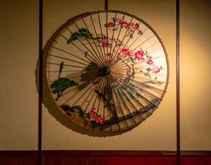 Decorated umbrella on a wall