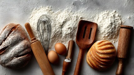 Baking bread and pastry with kitchen utensils