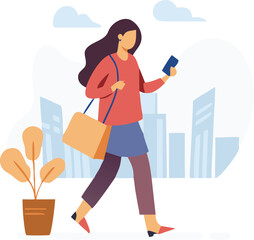 a woman is walking down the street while holding