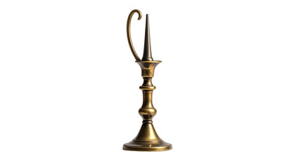 Ornate bronze candlestick with a curved handle, dark backdrop