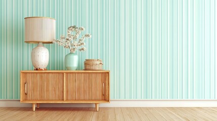 Light teal wall wooden cabinet interior