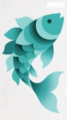 水色の魚のイラストレーションと白い背景