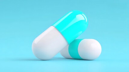 水色の背景に二つのカプセル錠剤のクローズアップ