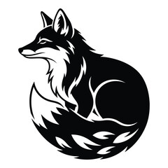 Obraz premium Stylized black fox silhouette curled up with bushy tail artistic wild animal graphic design silhouette