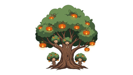 Enchanted Tree of Festivities: An illustrated tree is adorned with glowing lanterns, bringing a sense of magic and enchantment. This inviting scene creates the spirit of joy.