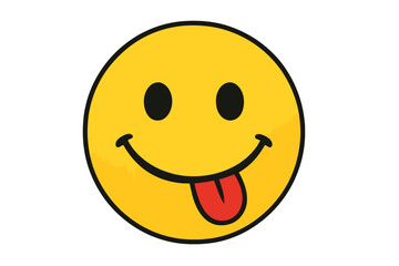 Fototapeta premium Playful happy smiley face sticking out tongue, yellow emoticon emoji vector illustration with transparent background, fun expression face icon