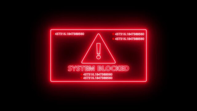 neon line system blocked security breach computer hacking warning message hacked alert Business server show security hacked alert warning sign,Hacker access private confidential database concept.4k