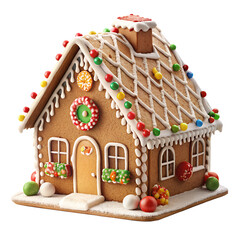 Gingerbread house isolated on transparent background for christmas