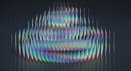 Abstract iridescent digital art depicting a distorted layered object with vibrant rainbow color spectrum effects on a dark background