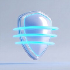 光沢のある保護シールドと青色ネオンリングの3Dレンダリング