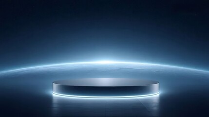 青色背景の金属プラットフォーム 星空の未来的なシーン