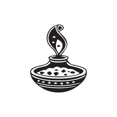 Oil lamp vector illustration with a burning candle flame and light design icon for diwali or christmas celebration decoration art symbol