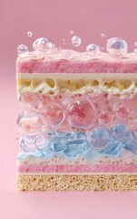 肌断面図 透明泡 ピンクの背景で層状スキンケア