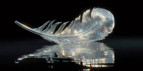 反射のある黒い背景に結晶の羽