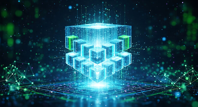 Blockchain Technology - Abstract Cryptographic Data Cube or Secure Server Storage