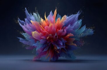 カラフルなピクセル化された抽象的な花びらとパーティクル