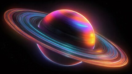 虹色ドット惑星と光る環 宇宙背景