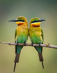 Obraz premium Two colorful birds perched side-by-side
