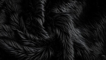 Close-up view of dark black faux fur fabric