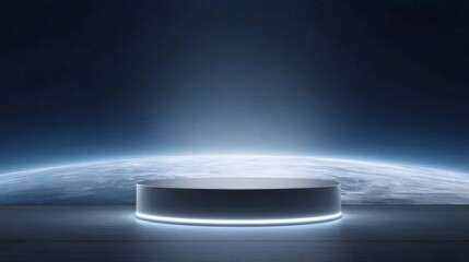 暗い星空を背景に輝く円形プラットフォーム