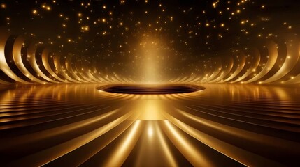 黄金の光と輝きに満ちた抽象的な舞台