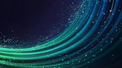 Obraz premium 背景にエメラルド色の光の波と輝き