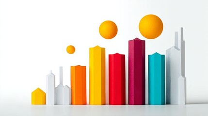 Series of colorful buildings are shown in a row, with each building having a different color. The buildings are arranged in a way that creates a sense of progression