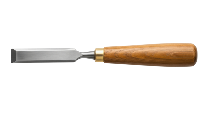 Wood chisel with wooden handle for carpentry work isolated PNG with Transparent Background