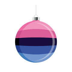 Omnisexual Flag Christmas ball icon vector isolated on a white background. LGBTQ+ decorative Christmas tree ornament. Christmas hanging bauble with a Omnisexuality pride flag symbol