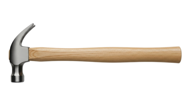 Metal claw hammer with wooden handle isolated PNG with Transparent Background