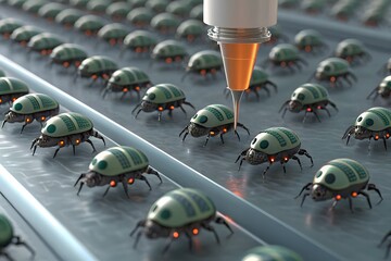 Nanobots Being Assembled with Droplets of Liquid robots manufacturing