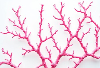 Fototapeta premium Delicate pink coral branching pattern on a white background, marine, texture