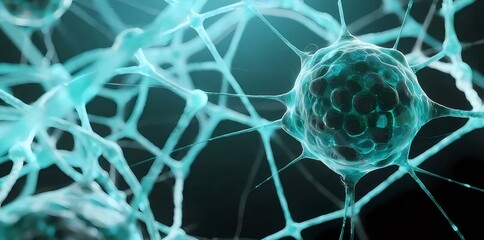 ターコイズ色のニューロンネットワークとブラックバックグラウンド