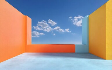 壁のある抽象的な幾何学的構造 空の背景