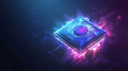 青と紫の輝くマイクロチップ回路基板抽象的な背景