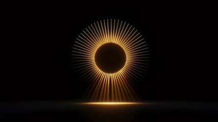 黒い背景に黄金色の発光する円形の光の放射