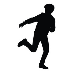 Silhouette of a young person running with arms extended in action silhouette