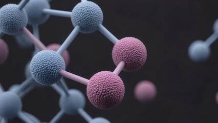 抽象的な青とピンクの分子モデル 黒色の背景