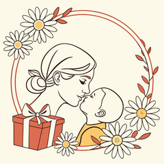 Loving Mother and Baby with Daisies